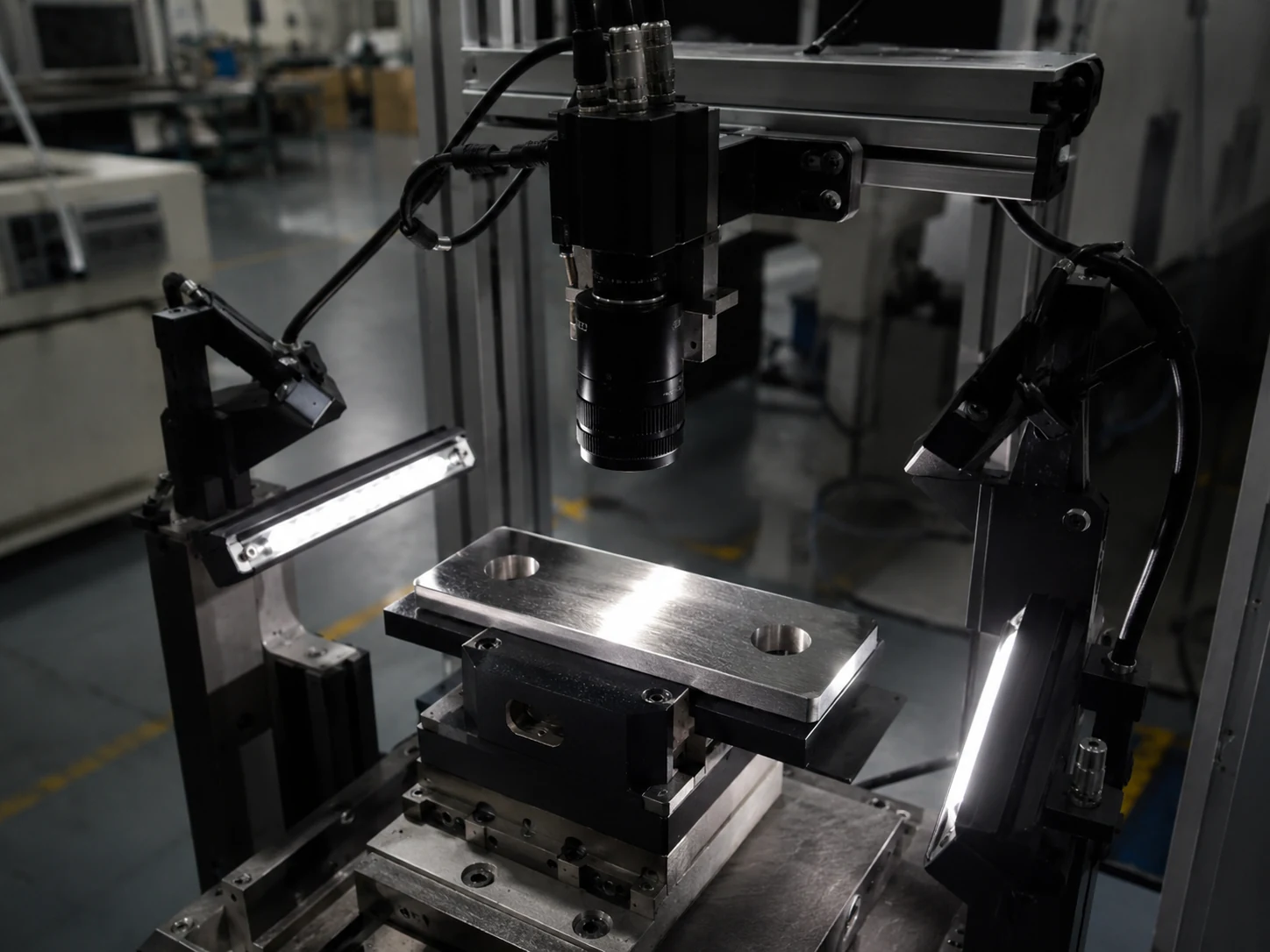 Real molded plastic part inspection setup with industrial camera
