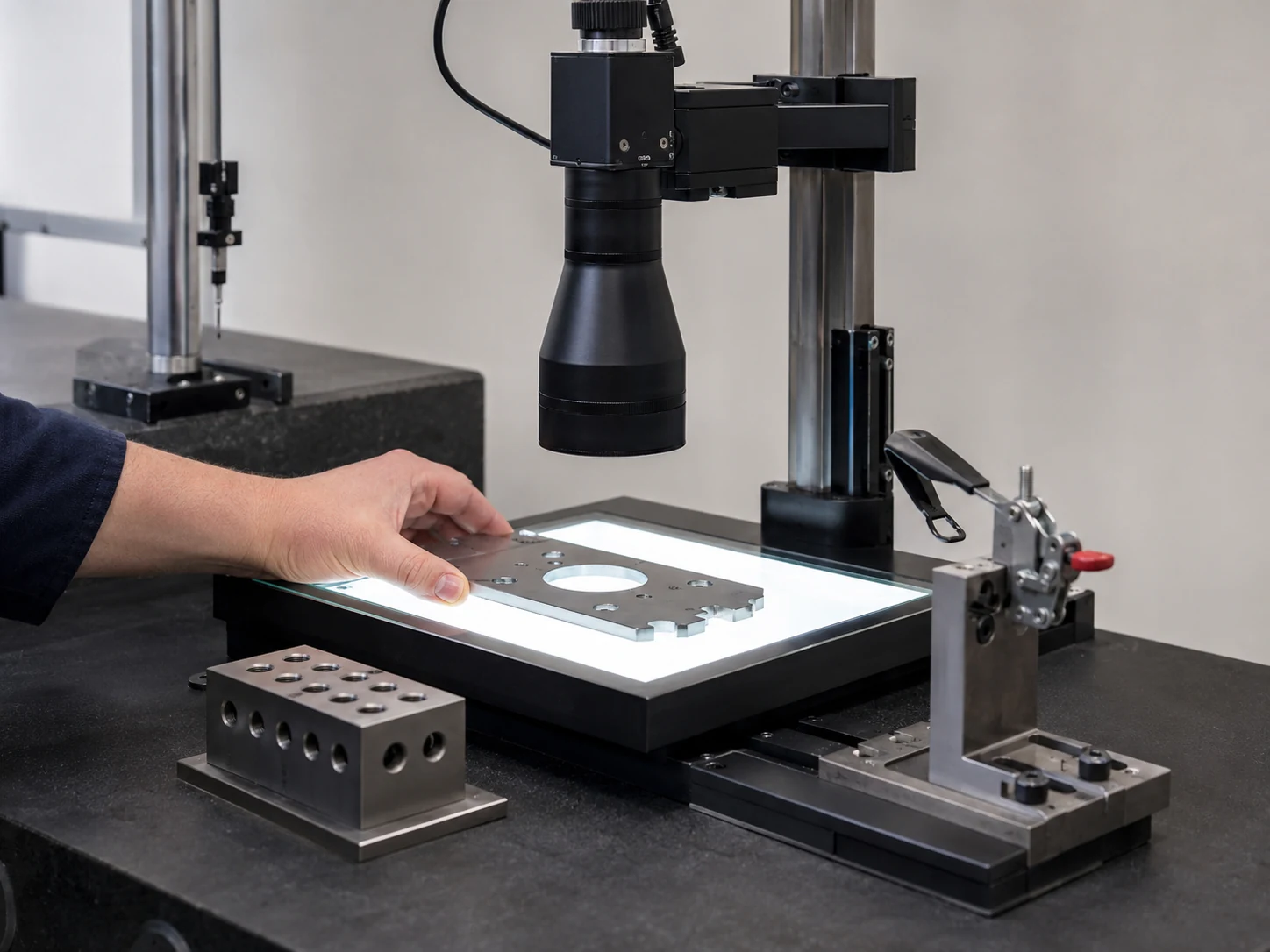 Real dimension measurement setup with industrial camera and backlight